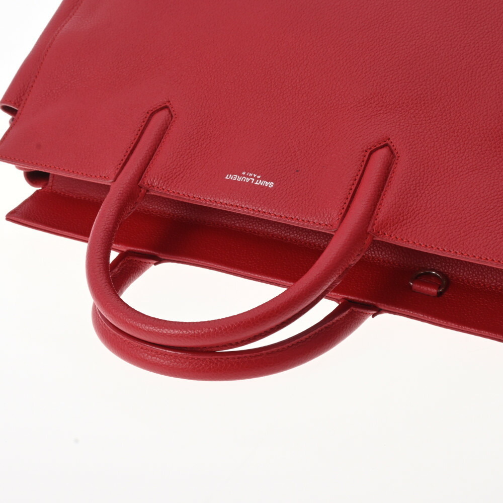 SAINT LAURENT Cabas Rive Gauche Red Leather Handbag - Picture 3 of 11